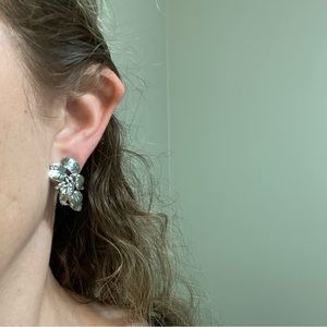 Vintage Silver Leaf Foliage Clip On Earrings Circa 1950